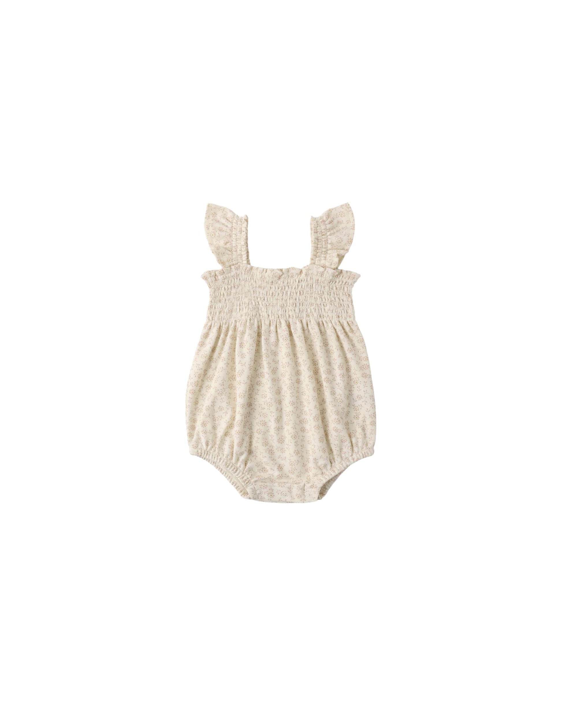 Quincy Mae Baby Smocked Ruffle Sleeve Romper || Ditsy