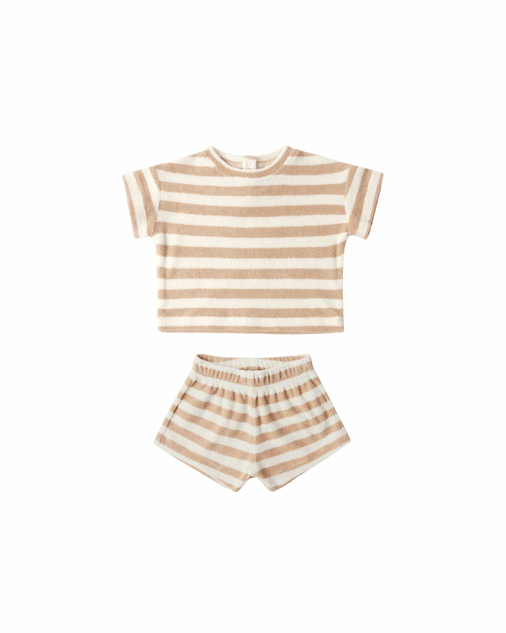Quincy Mae Baby Terry Tee + Short Set Latte Stripe