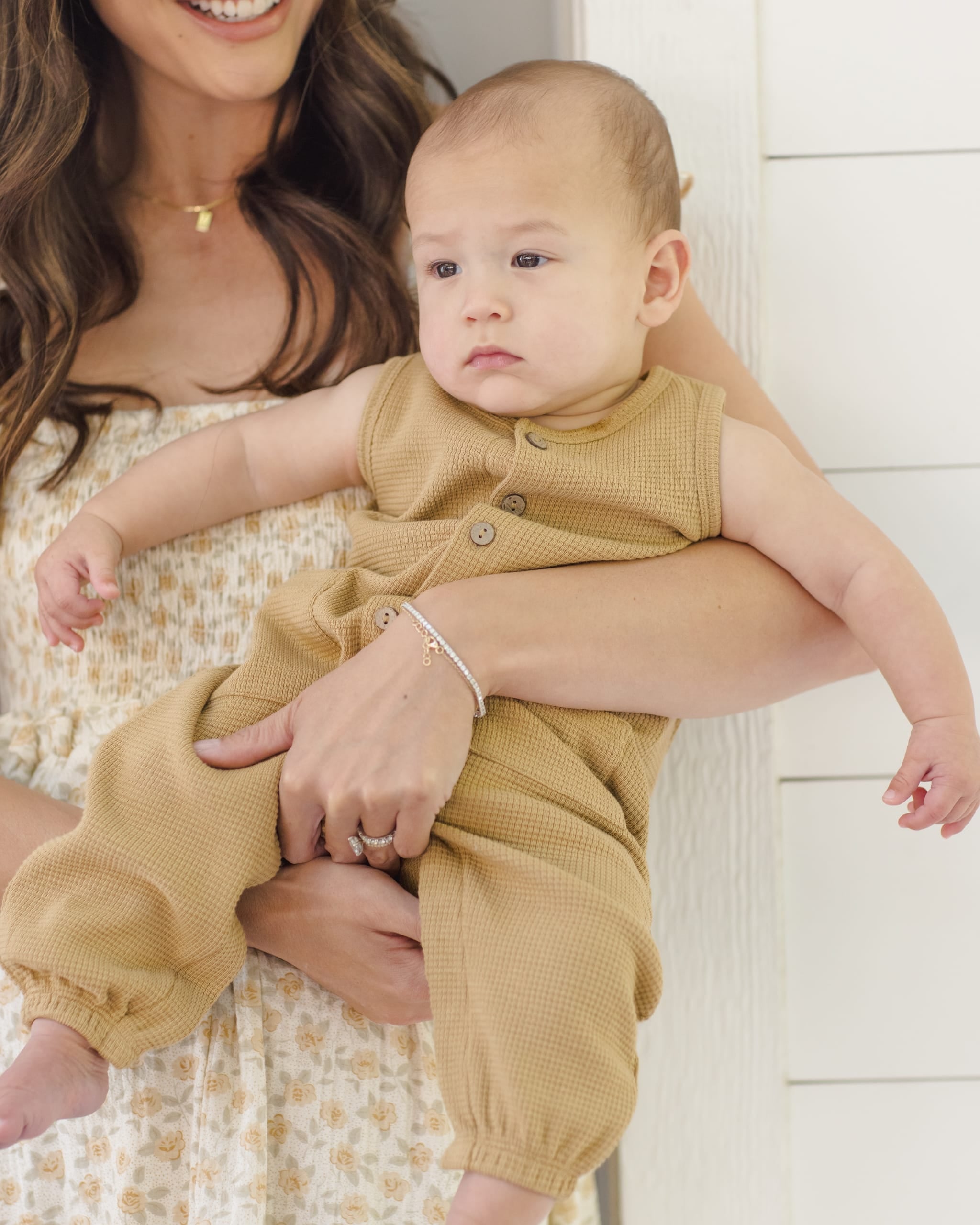 Quincy Mae Baby Waffle Jumpsuit || Honey