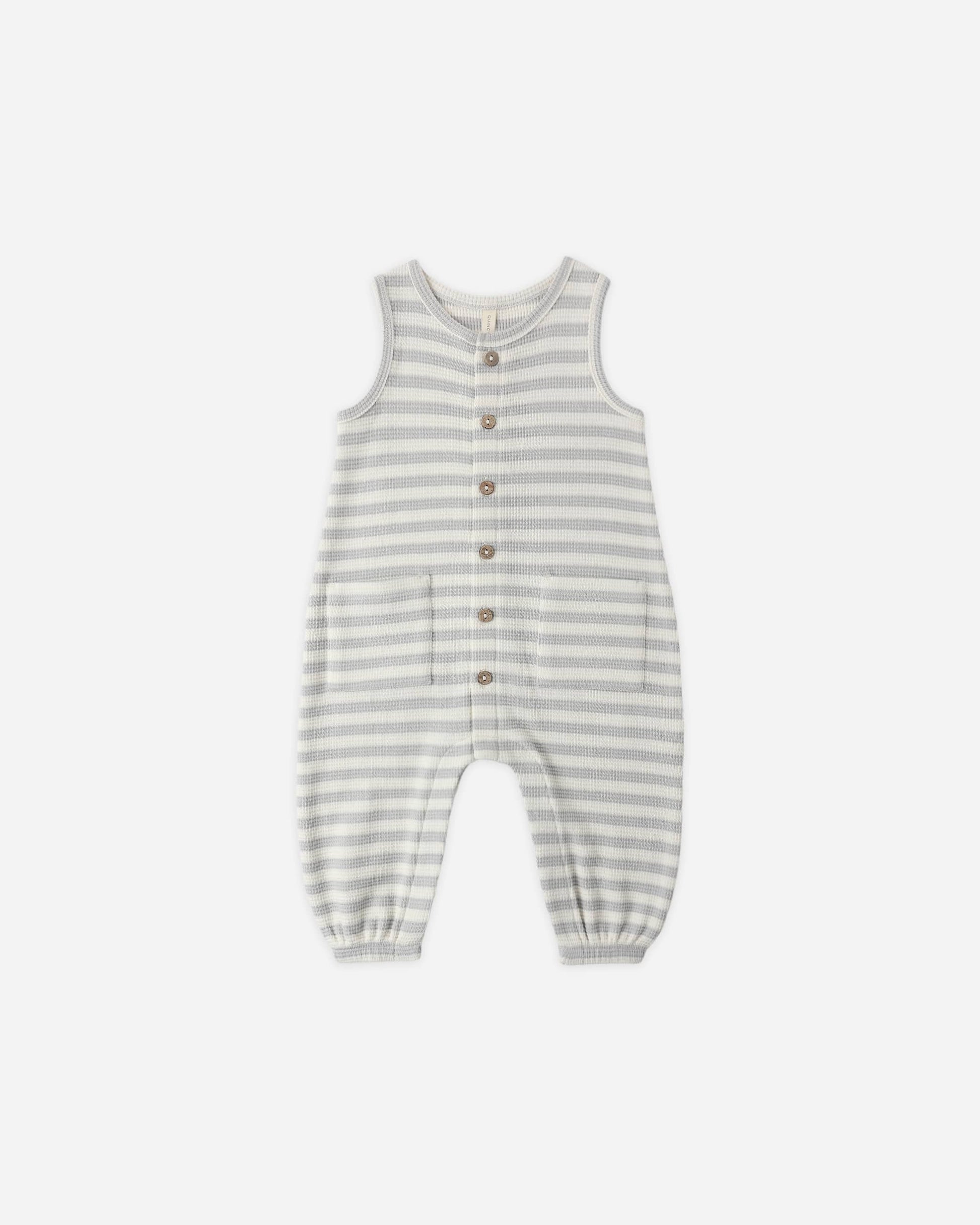 Quincy Mae Baby Waffle Jumpsuit || Sky Stripe