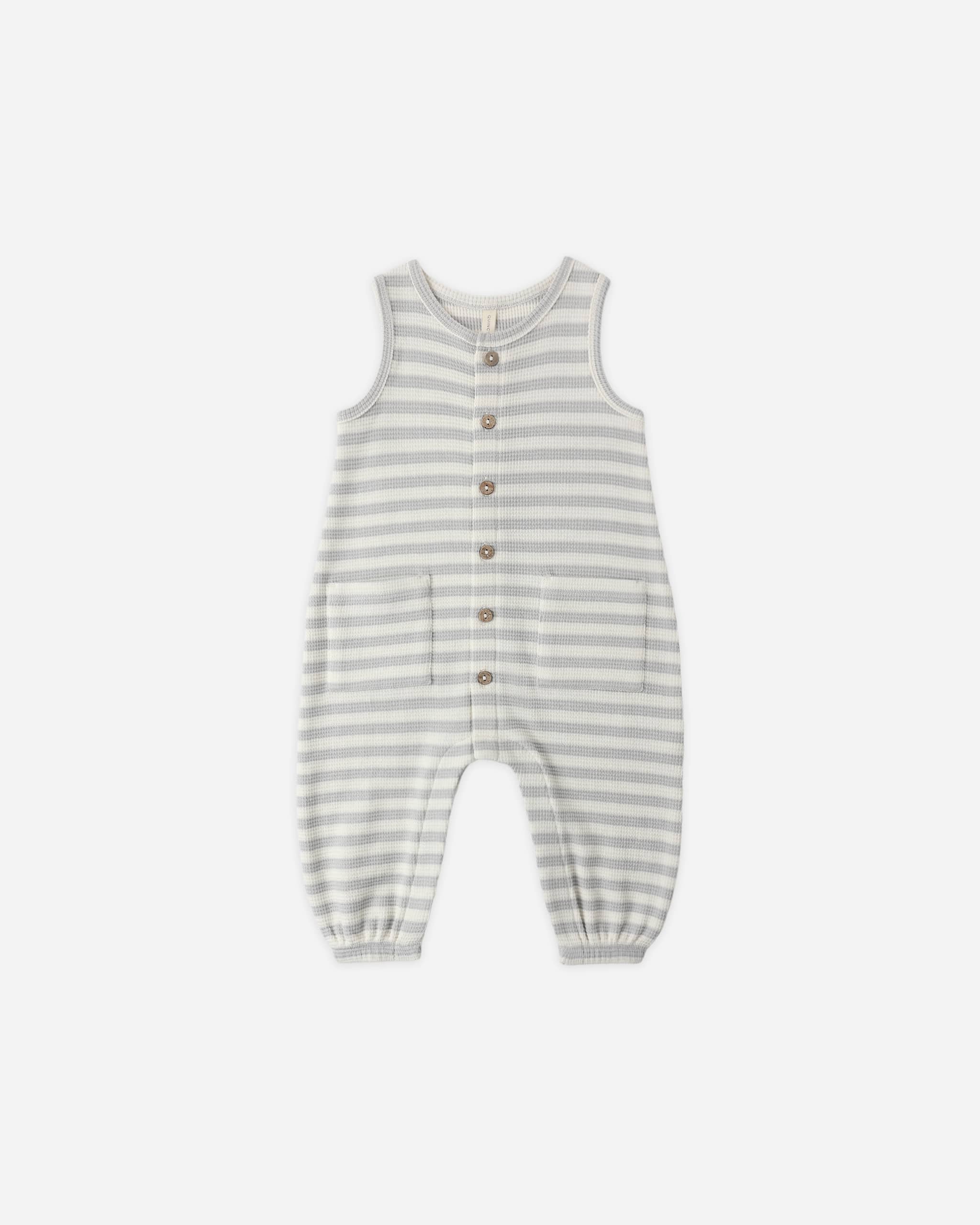 Quincy Mae Baby Waffle Jumpsuit || Sky Stripe