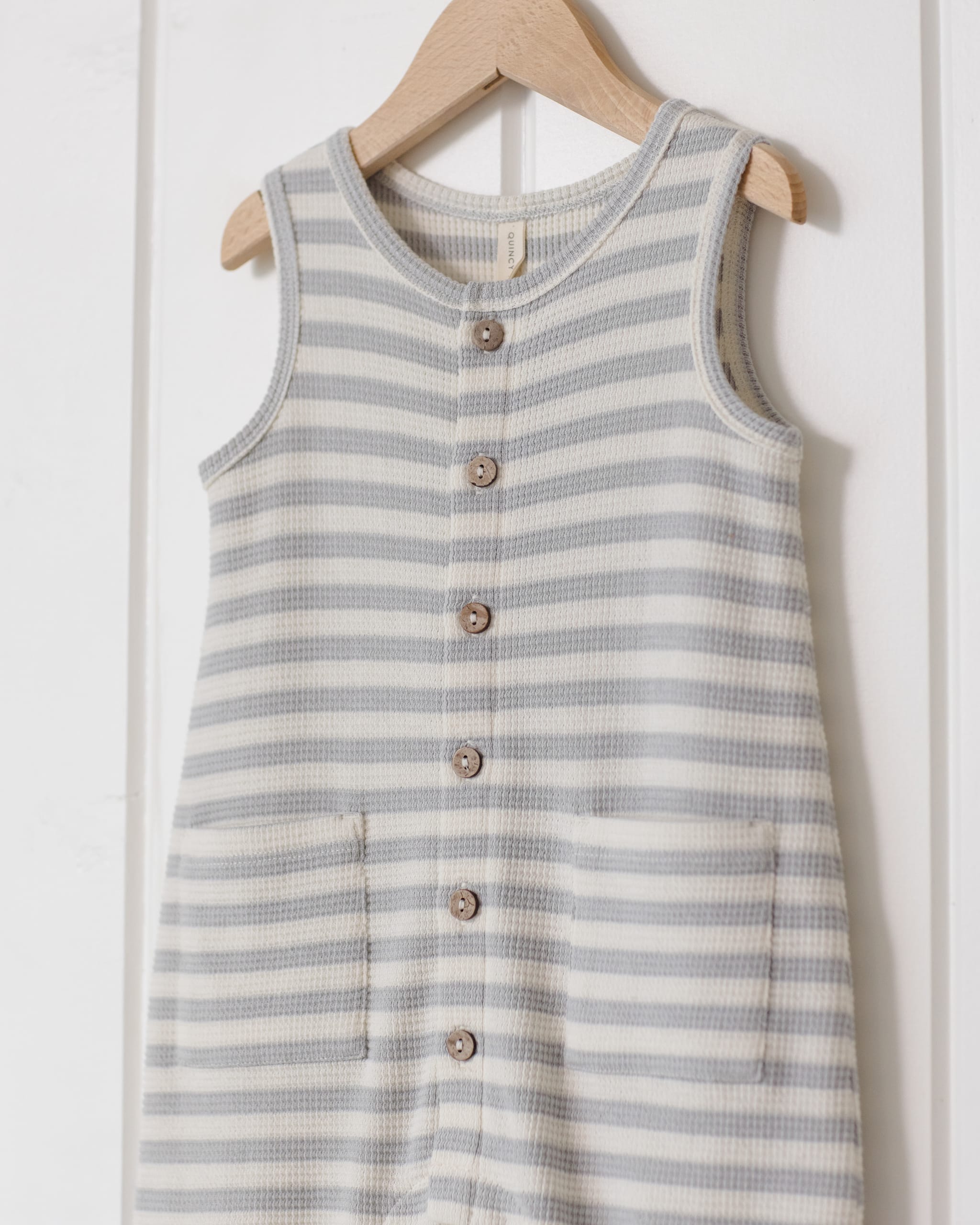 Quincy Mae Baby Waffle Jumpsuit || Sky Stripe