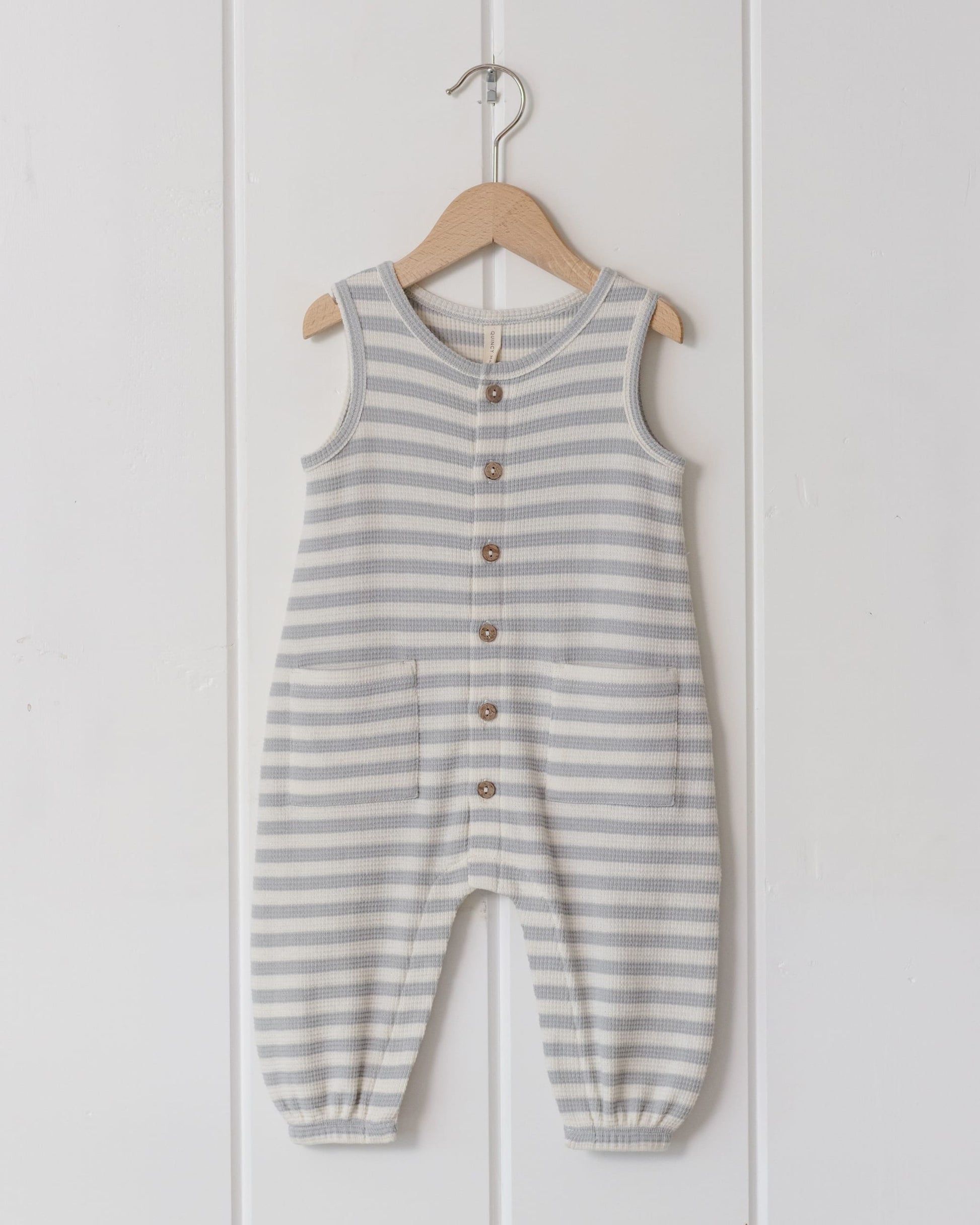 Quincy Mae Baby Waffle Jumpsuit || Sky Stripe