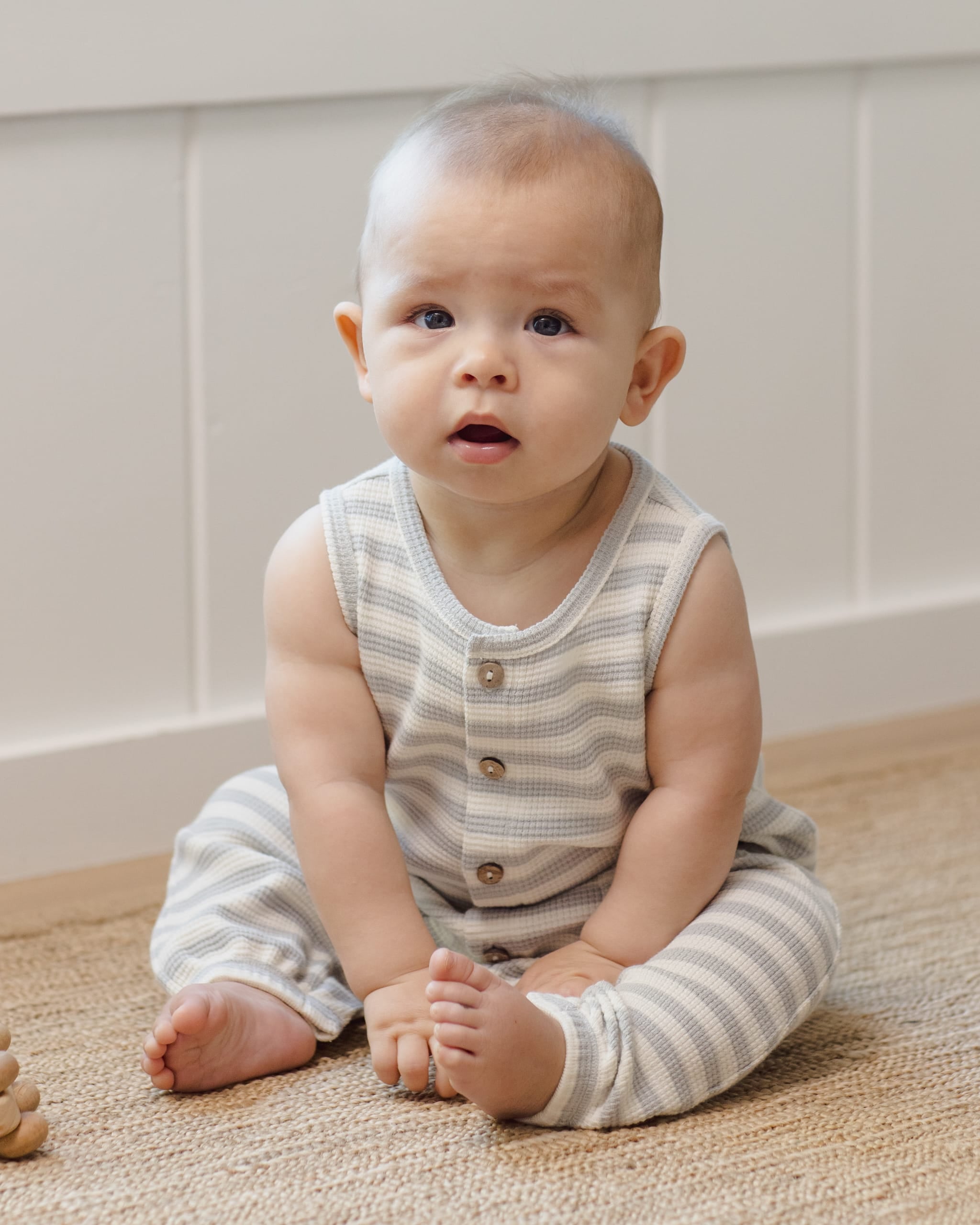 Quincy Mae Baby Waffle Jumpsuit || Sky Stripe