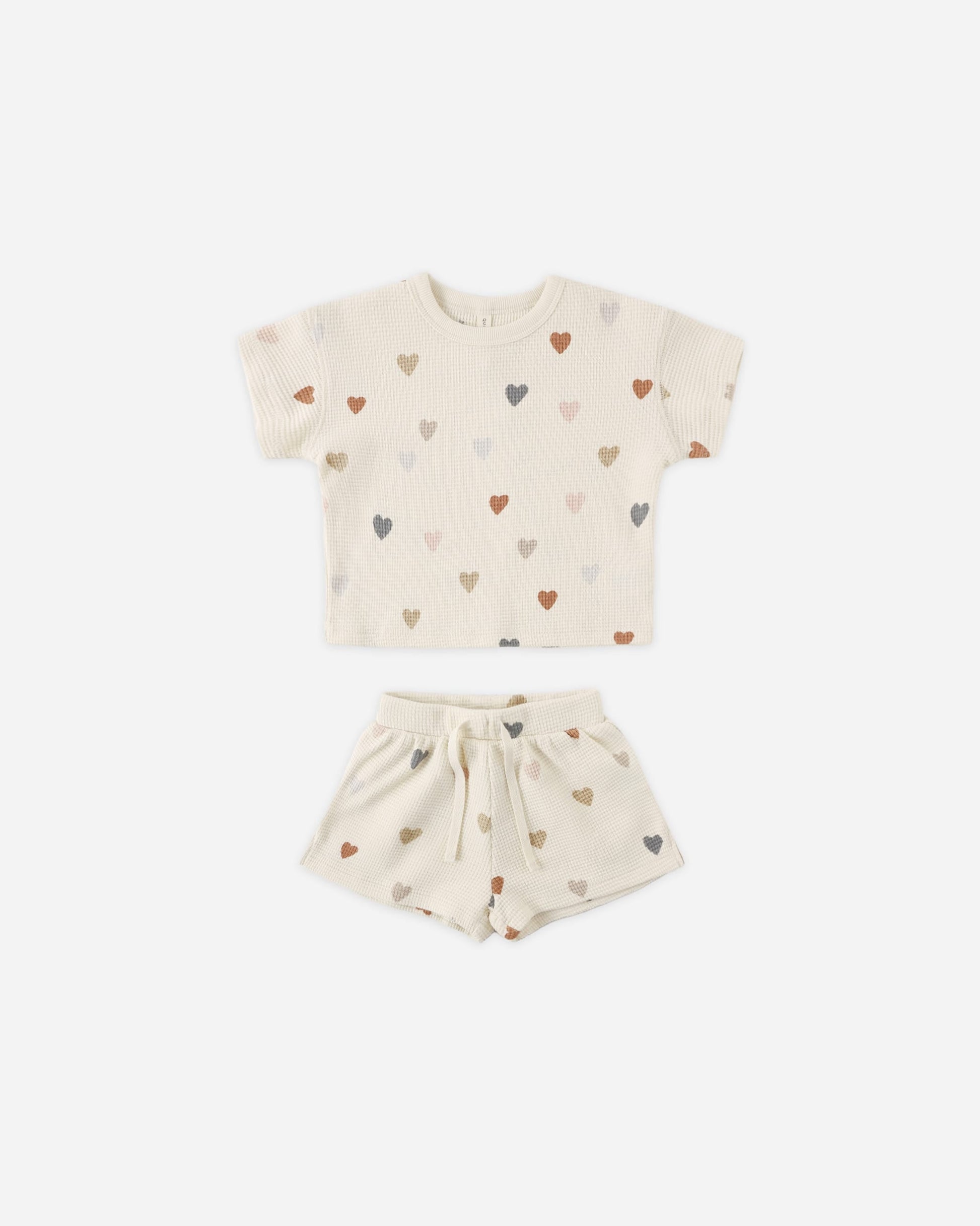 Quincy Mae Baby Waffle Tee + Short Set || Confetti Hearts