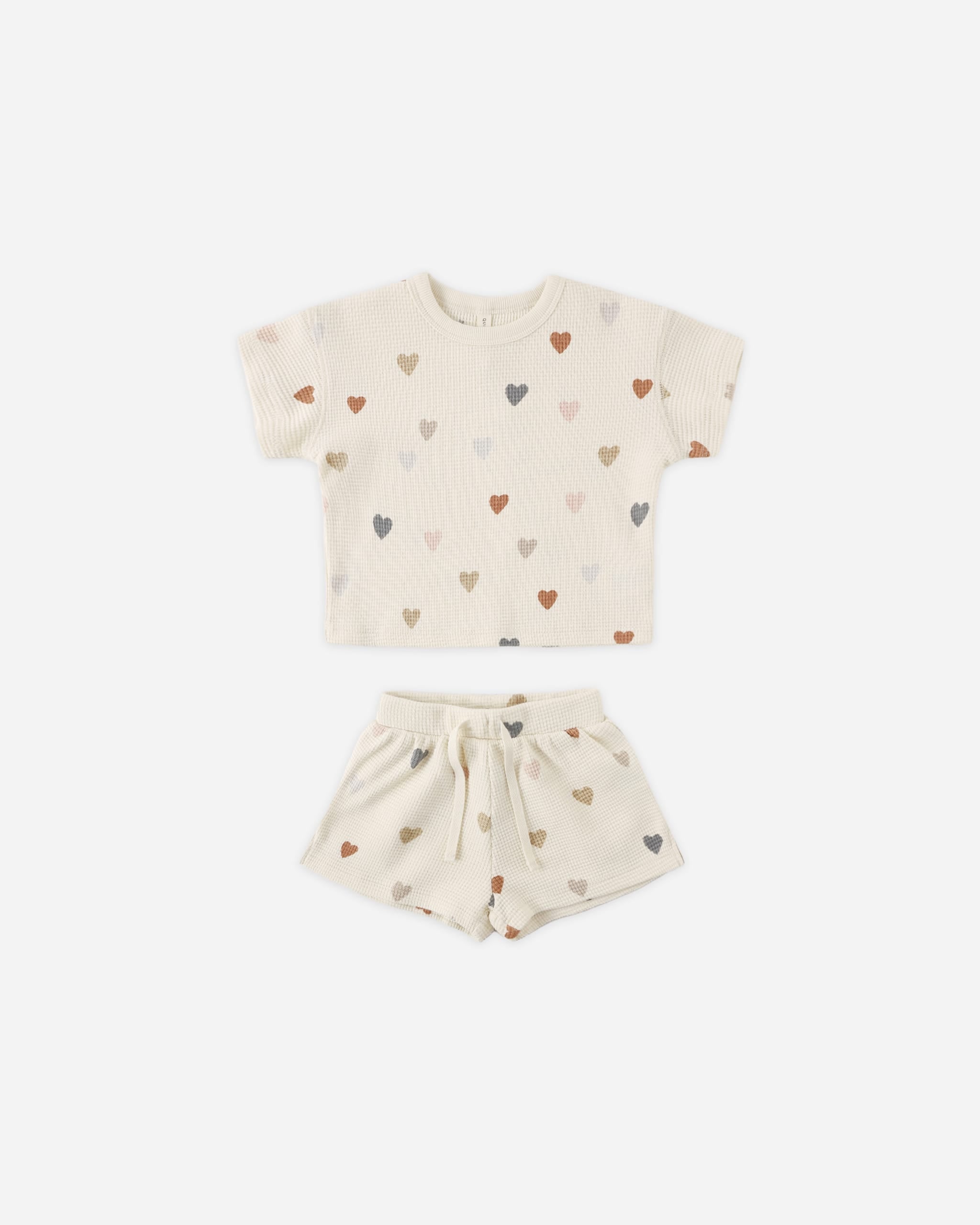 Quincy Mae Baby Waffle Tee + Short Set || Confetti Hearts