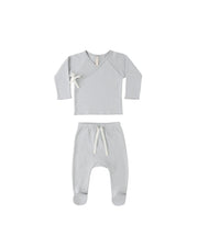 Quincy Mae Baby Wrap Top + Footed Pant Set || Sky
