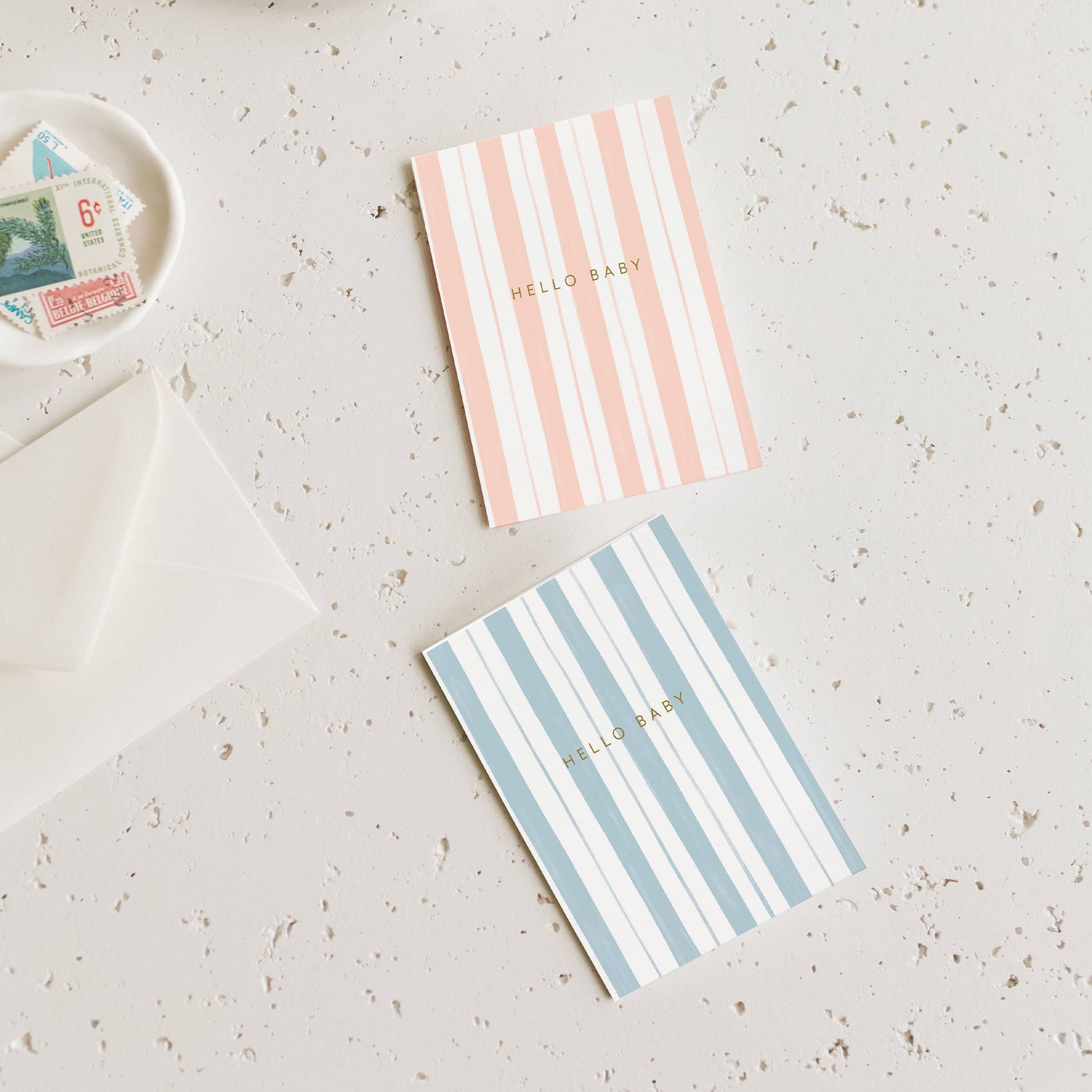 Ramona & Ruth Cards Baby Stripes Blue Mini Card