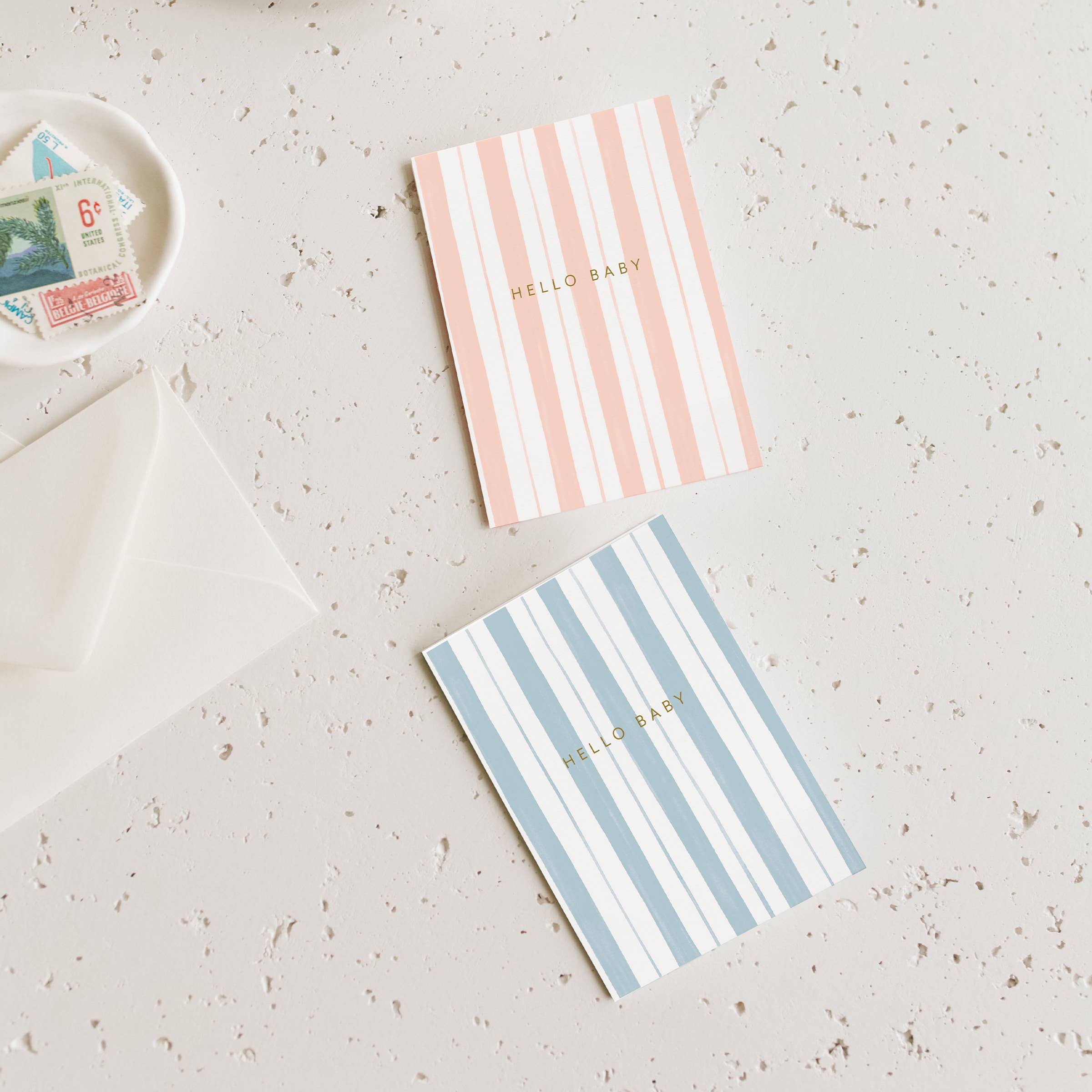 Ramona & Ruth Cards Baby Stripes Blue Mini Card