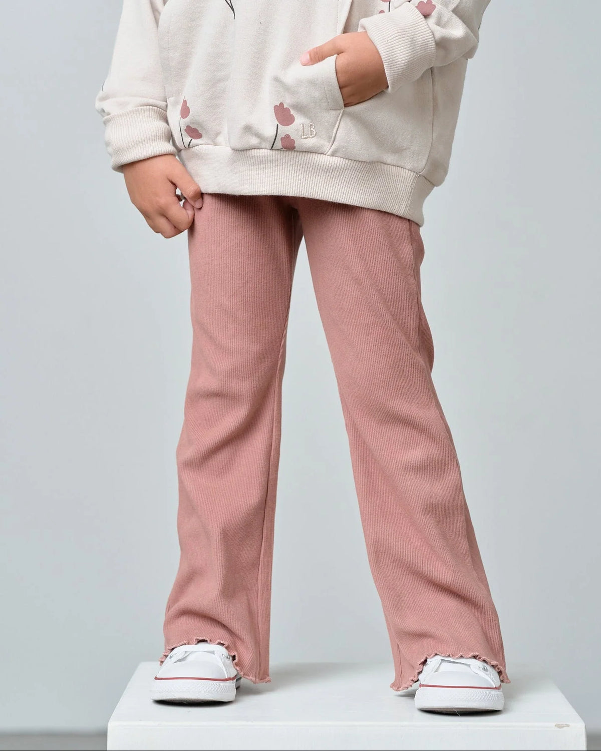 Ribbed Flare Pant - Pink | Little Bipsy