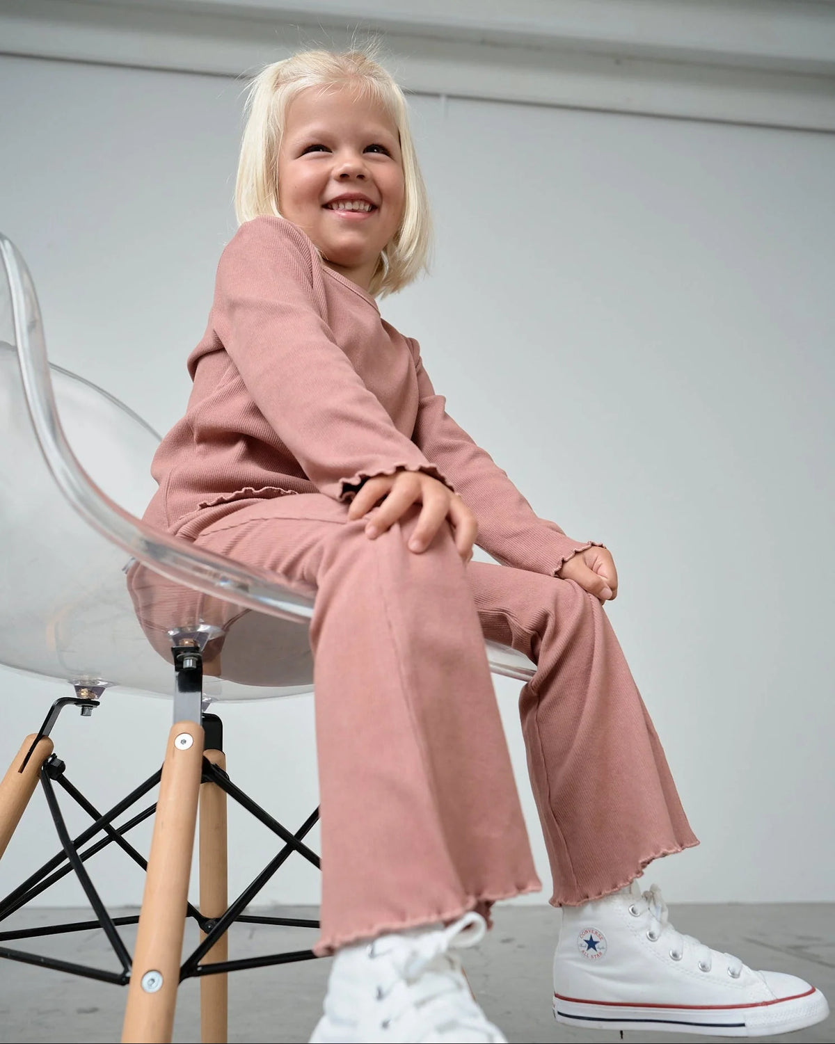 Ribbed Flare Pant - Pink | Little Bipsy