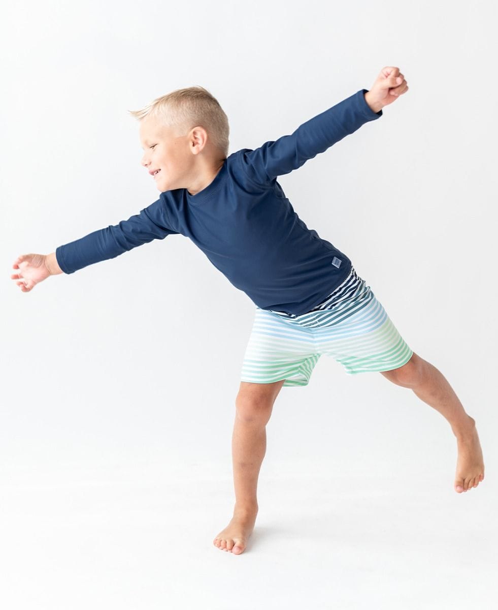 RuffleButts + RuggedButts Baby Long Sleeve Rash Guard, Navy