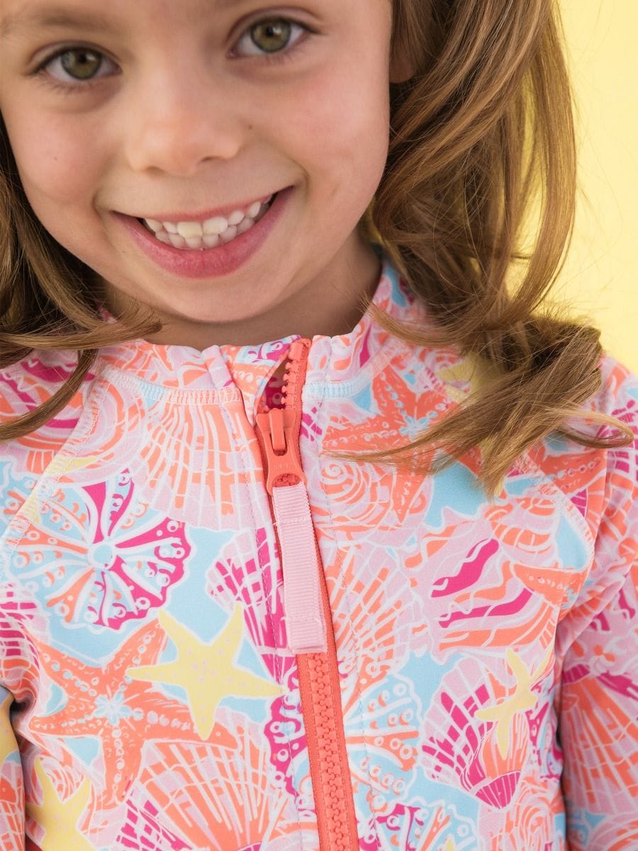 RuffleButts + RuggedButts Baby Long Sleeve Zipper One Piece Rash Guard Swimsuit