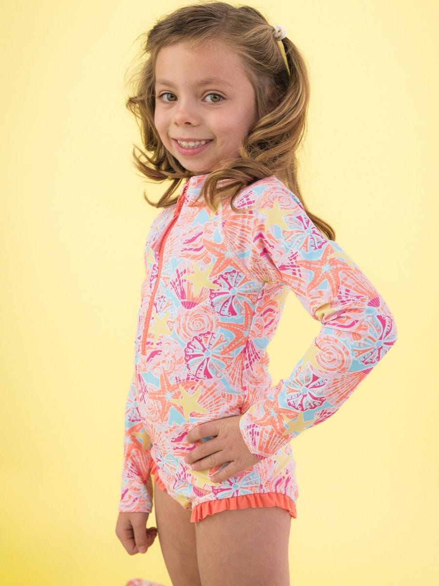 RuffleButts + RuggedButts Baby Long Sleeve Zipper One Piece Rash Guard Swimsuit