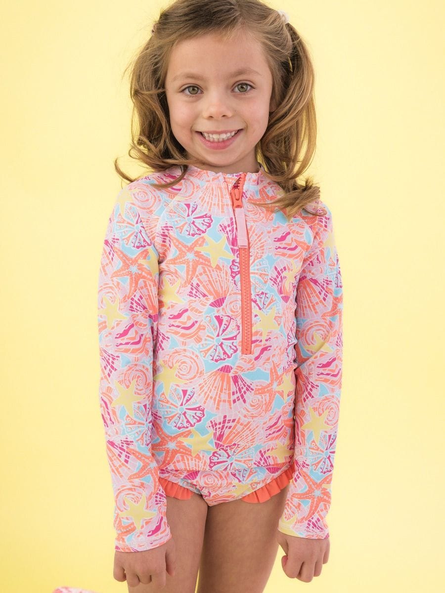 RuffleButts + RuggedButts Baby Long Sleeve Zipper One Piece Rash Guard Swimsuit