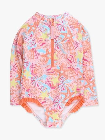 RuffleButts + RuggedButts Baby Long Sleeve Zipper One Piece Rash Guard Swimsuit
