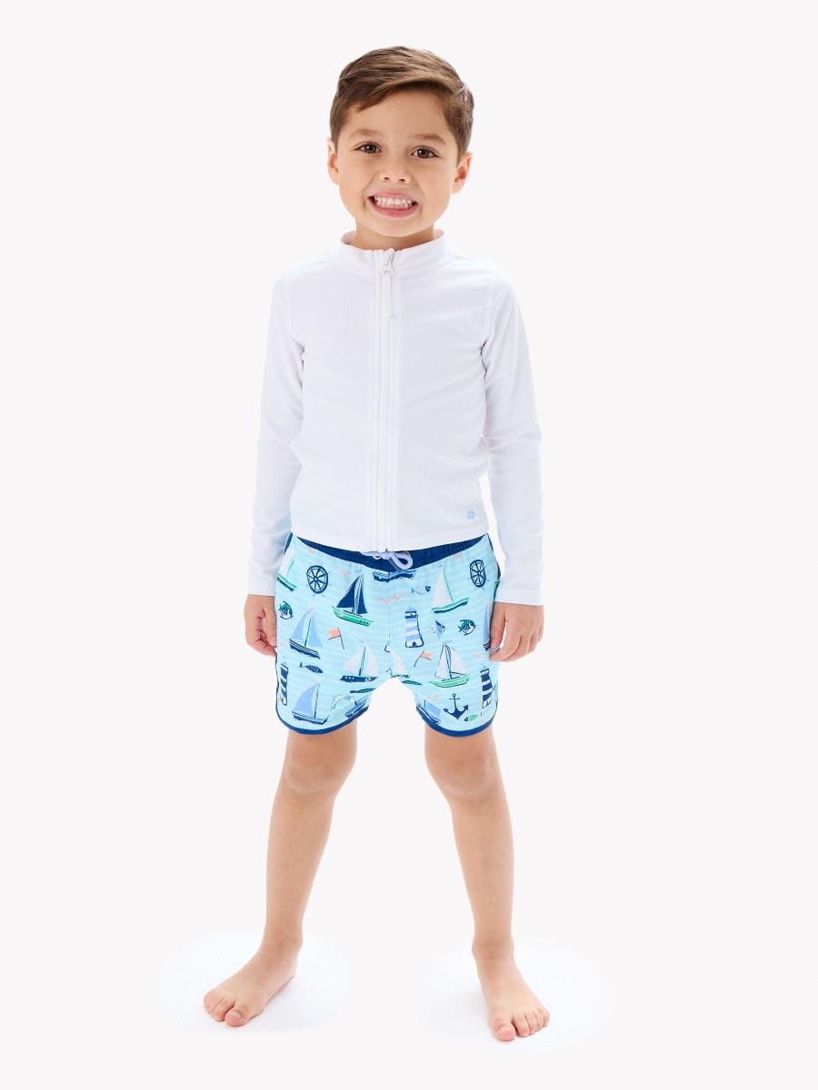 RuffleButts + RuggedButts Baby Performance Hybrid Dolphin Hem Swim Trunks