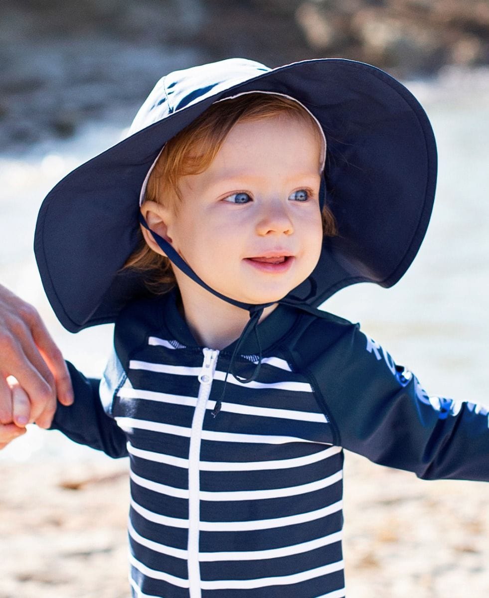 RuffleButts + RuggedButts Baby Sun Protective Hat - Navy