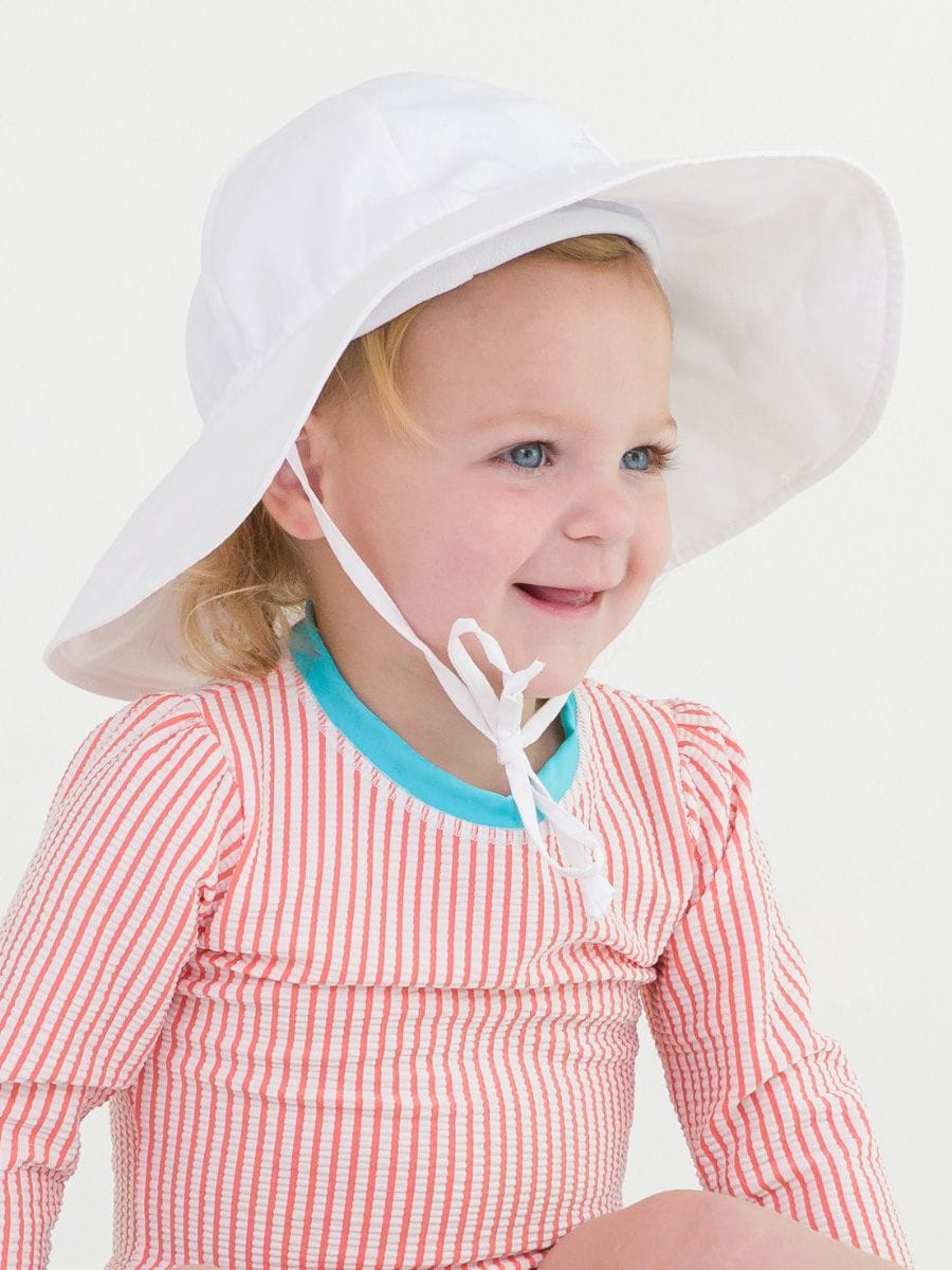 RuffleButts + RuggedButts Baby Sun Protective Hat - White