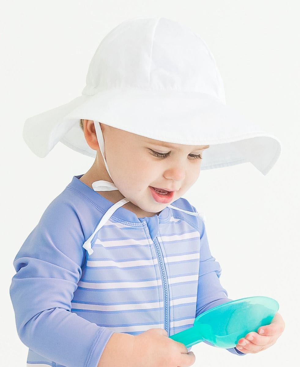 RuffleButts + RuggedButts Baby Sun Protective Hat - White