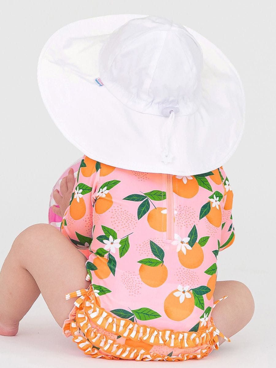 RuffleButts + RuggedButts Baby Sun Protective Hat - White