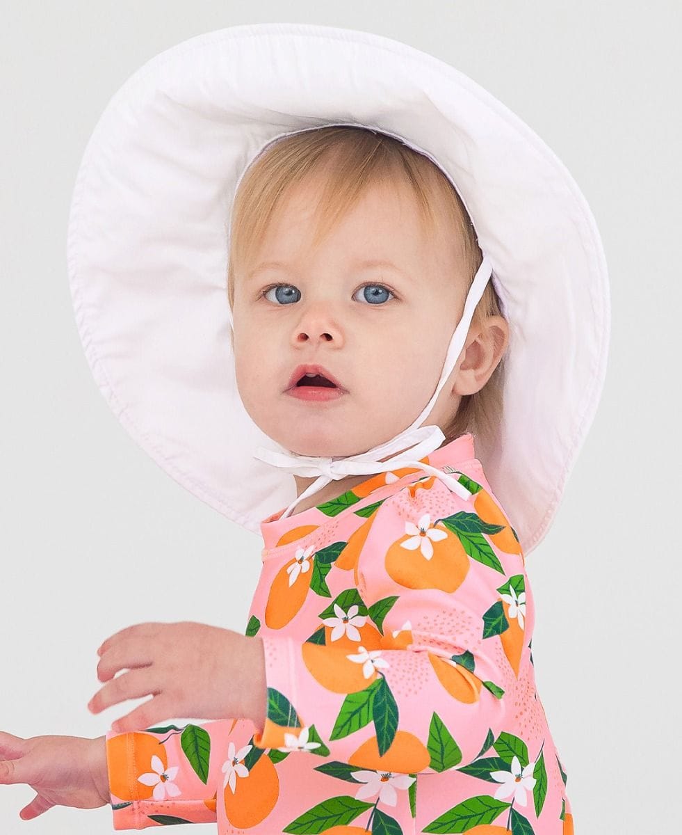 RuffleButts + RuggedButts Baby Sun Protective Hat - White