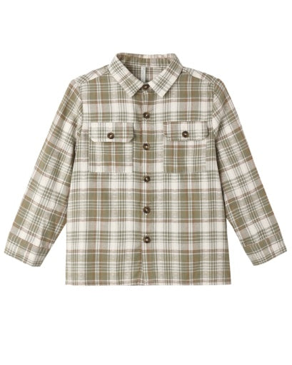 Pocketed Corduroy Shirt || Olive Dobby Plaid
