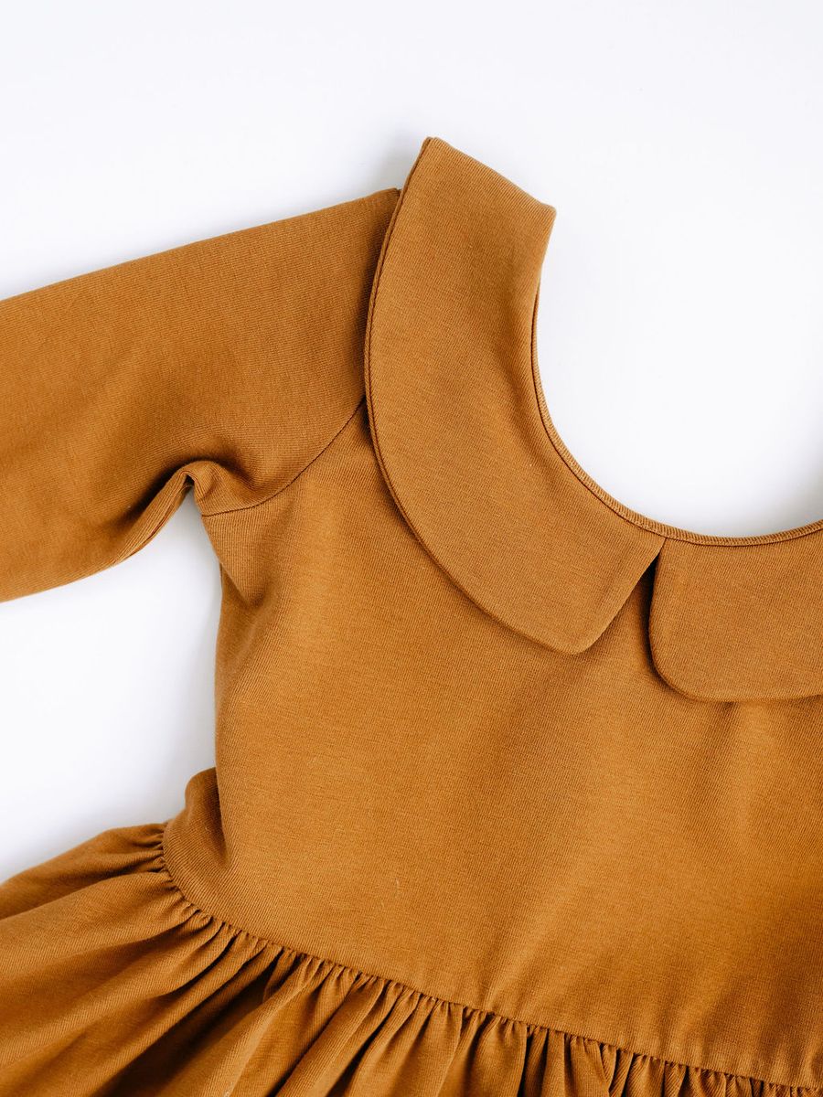3/4 Sleeve Twirl Dress in Solid Nutmeg Collared